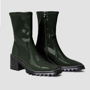Patent Leather Silver 'Rhinestone' Boots (Basil Green) - Lattelier